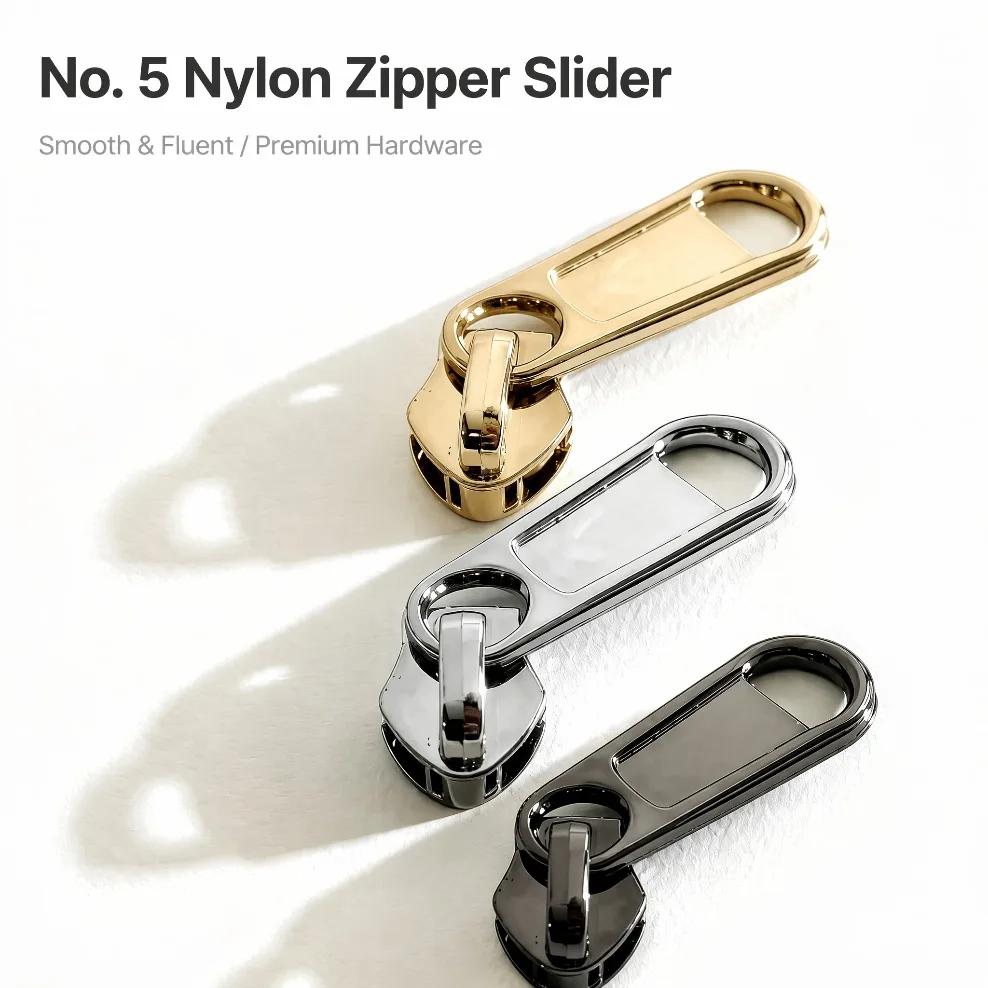 5/100/200Pcs 5# Zipper Sliders for Nylon Zippers Tape Bag Zips Pull Head Sewing Luggage Repair DIY Accessories Gold Silver Black