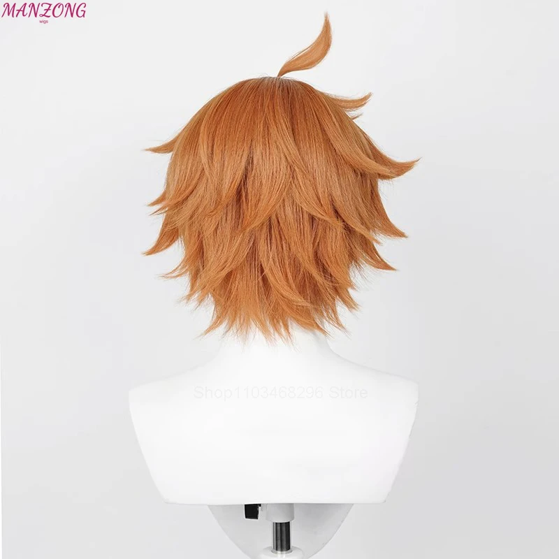 Wig Cosplay Tartaglia, Wig sintetis tahan panas rambut pendek oranye coklat 30cm, pesta Halloween