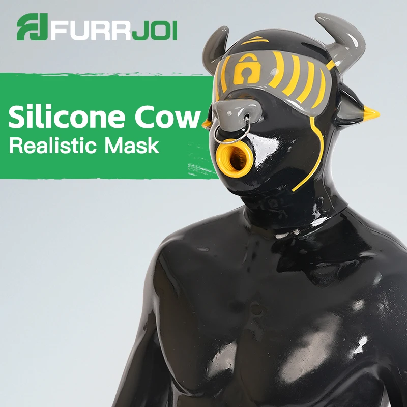 Furrjoi Silicone Cow Mask Furry Cosplay Costumes with Breathing Hole Color Custom Available Holloween Party Upgrade Latex Masken