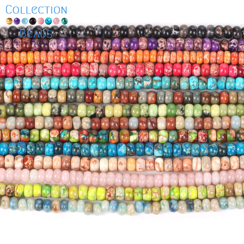 4x3mm Natural Stone Beads Colorful Sea Sediment Jaspers Flat Round Loose Beads For Jewelry Making DIY Bracelet Accessories15''