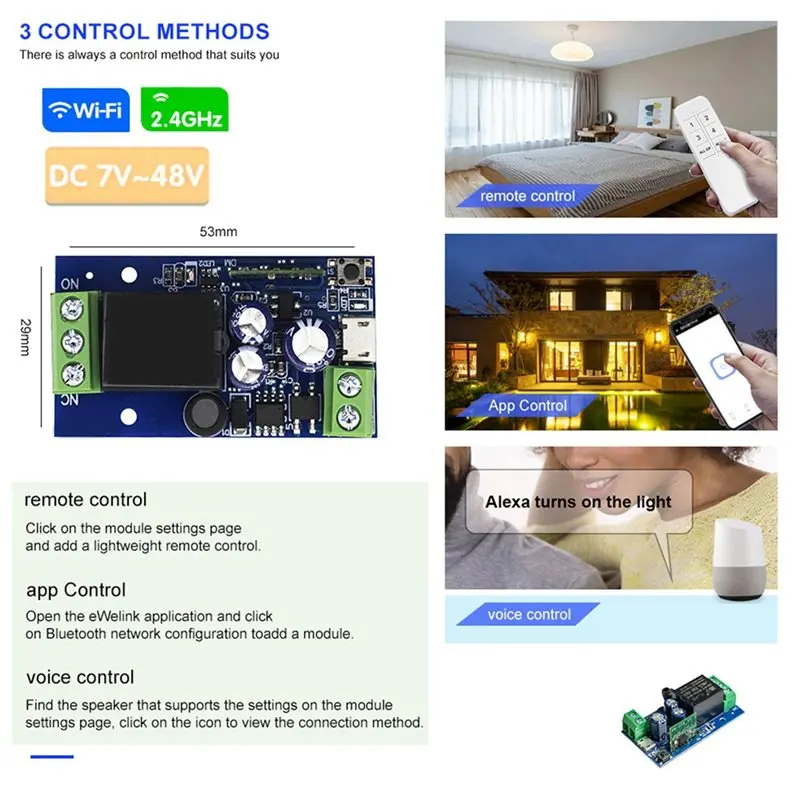 ABQU EWelink Smart WiFi Relay Switch 1CH Single Channel DC 5V 12V 24V 48V Wireless Remote Control App Works with Alexa for