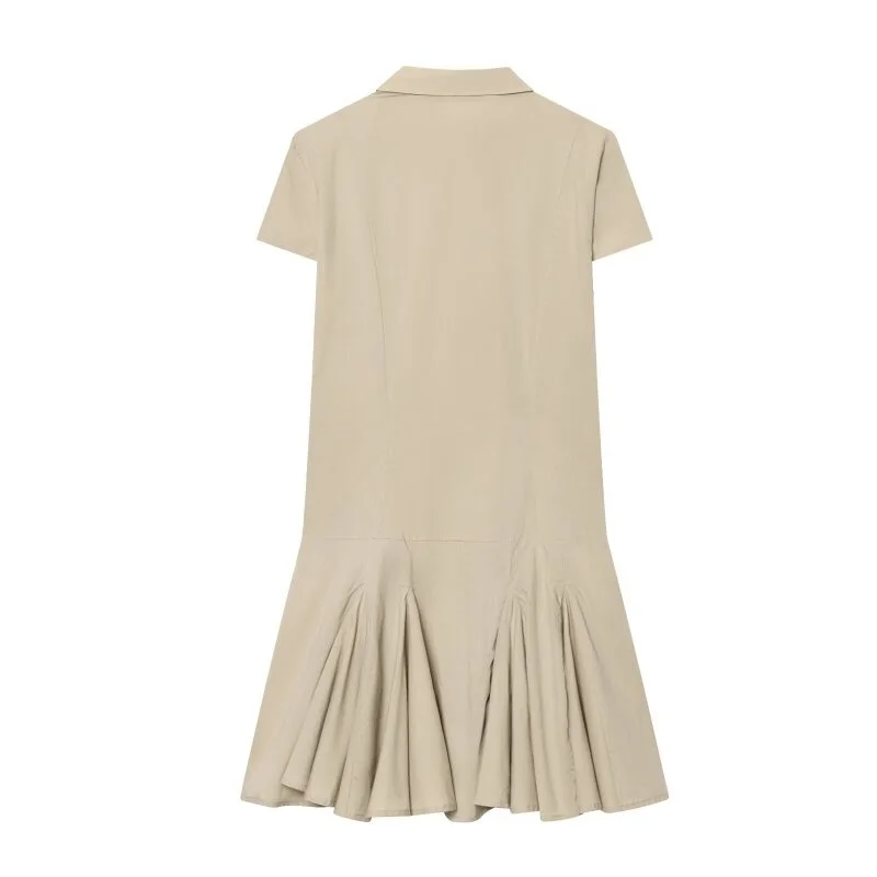 Women's Spring Summer Short Sleeve Casual Preppy Lapel Shirt Mini Dress, Button Down Design, Perfect for Daily Outings
