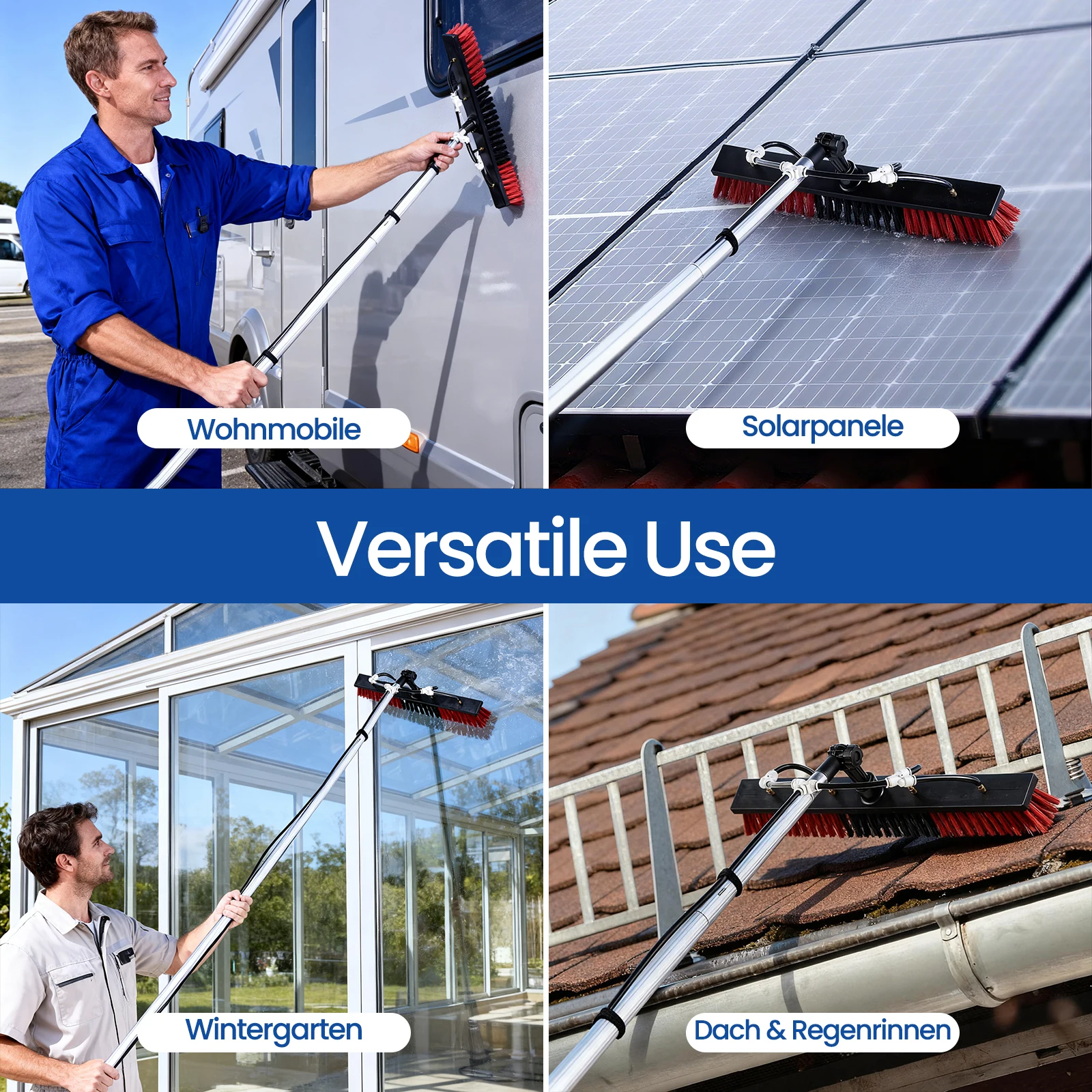 Solarpanel-Reinigungsbürste und Stange, 11 m, ausziehbarer Fensterreiniger, hohes Fensterreinigungsset, verstellbare Glasbürste für den Außenbereich – Detail 7