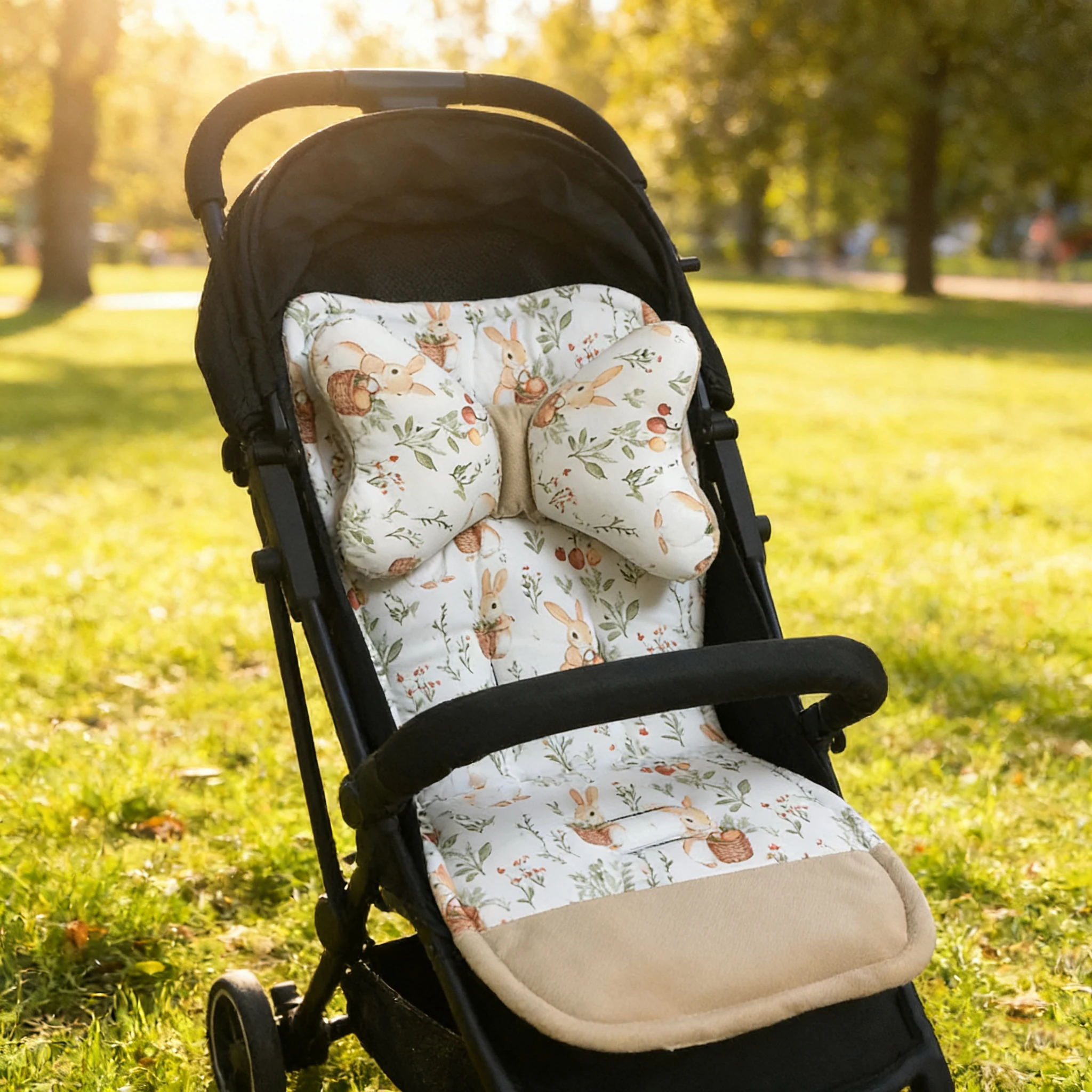 Baby Stroller Cushion Soft and Comfortable Double-side Cotton Cushion Cute Cartoon Rabbit Infant Cushion With Pillow