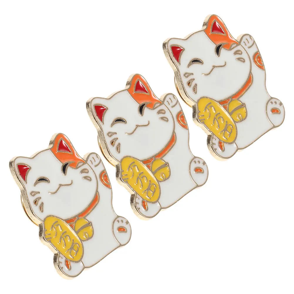 

3Pcs Fortune Cat Pin Japanese Style Kawaii Lapel Pins Cute Cartoon Brooches for Clothes Bags Hats Fashion Jewelry