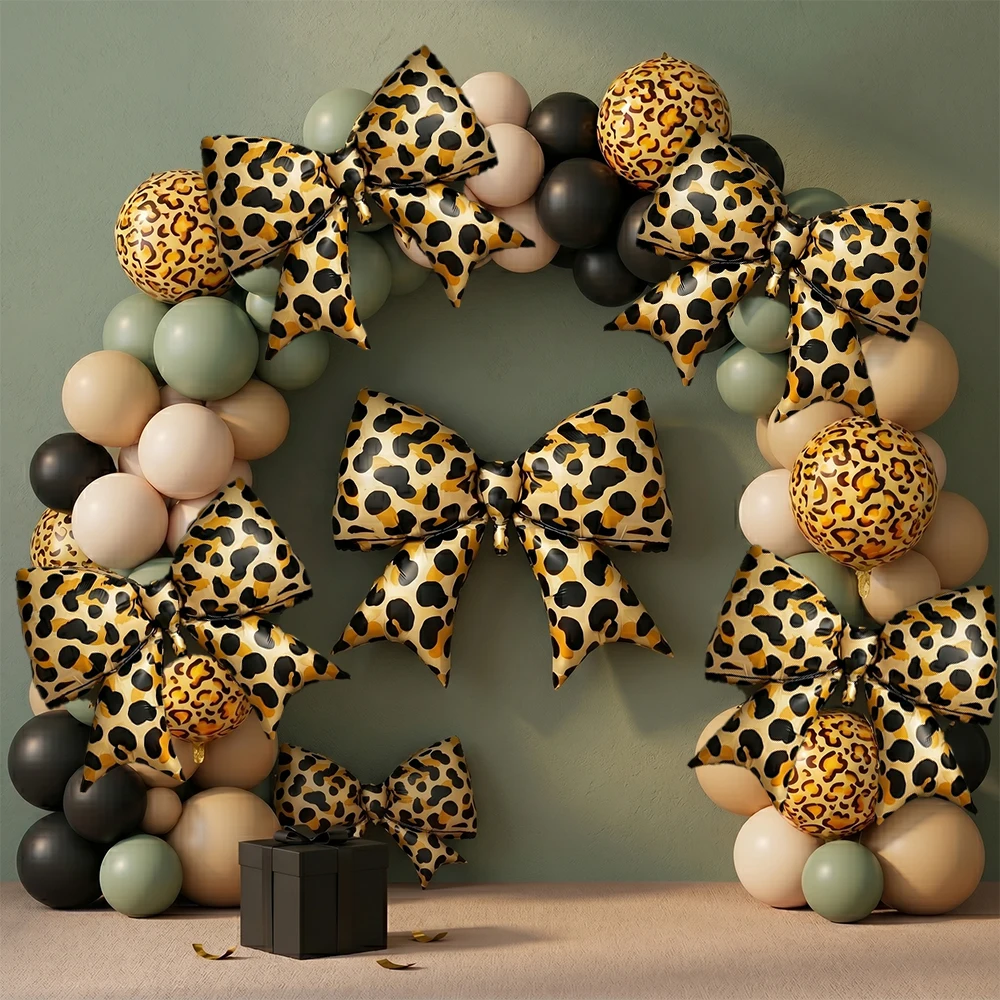 Leopard Bow Foil Balloon 4D Round Cheetah Print Mylar Balloon Wild One Safari Party Decoration Bachelorette Baby Shower Supplies view 4