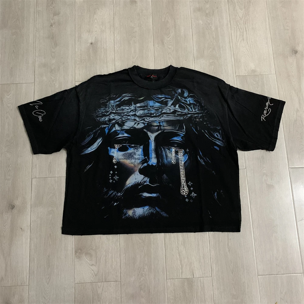 2026ss RARE PEACE God's Tear Graphic Crop T Shirt Men Women Hiphop Oversize Tee Tops T-Shirt