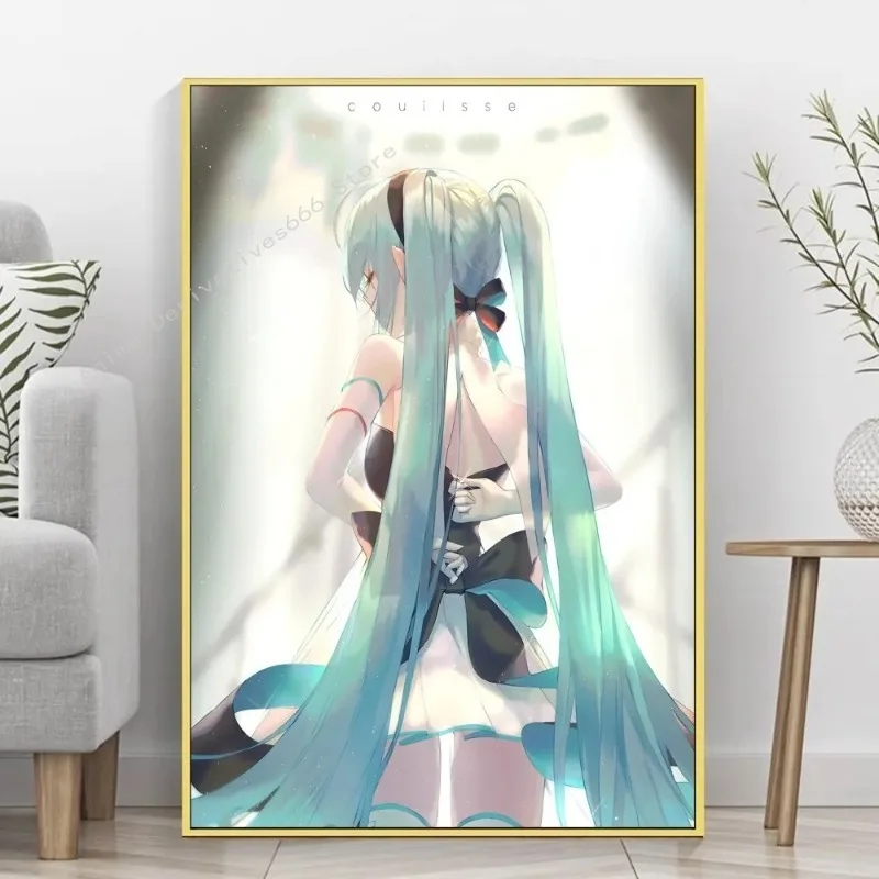 Amine H-Hatsunes-M-Miku girls Poster Self-adhesive Art Poster Retro Kraft Paper Sticker DIY Room Bar Cafe Stickers Wall Painting