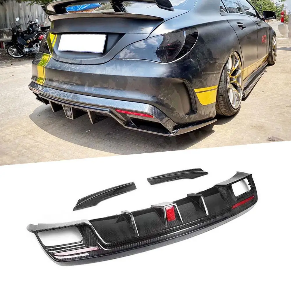 Carbon Fiber Rear Bumper Diffuser With Led Light Side Splitters for Benz CLA Class W117 CLA200 CLA250 CLA260 CLA45 AMG 2013-2018