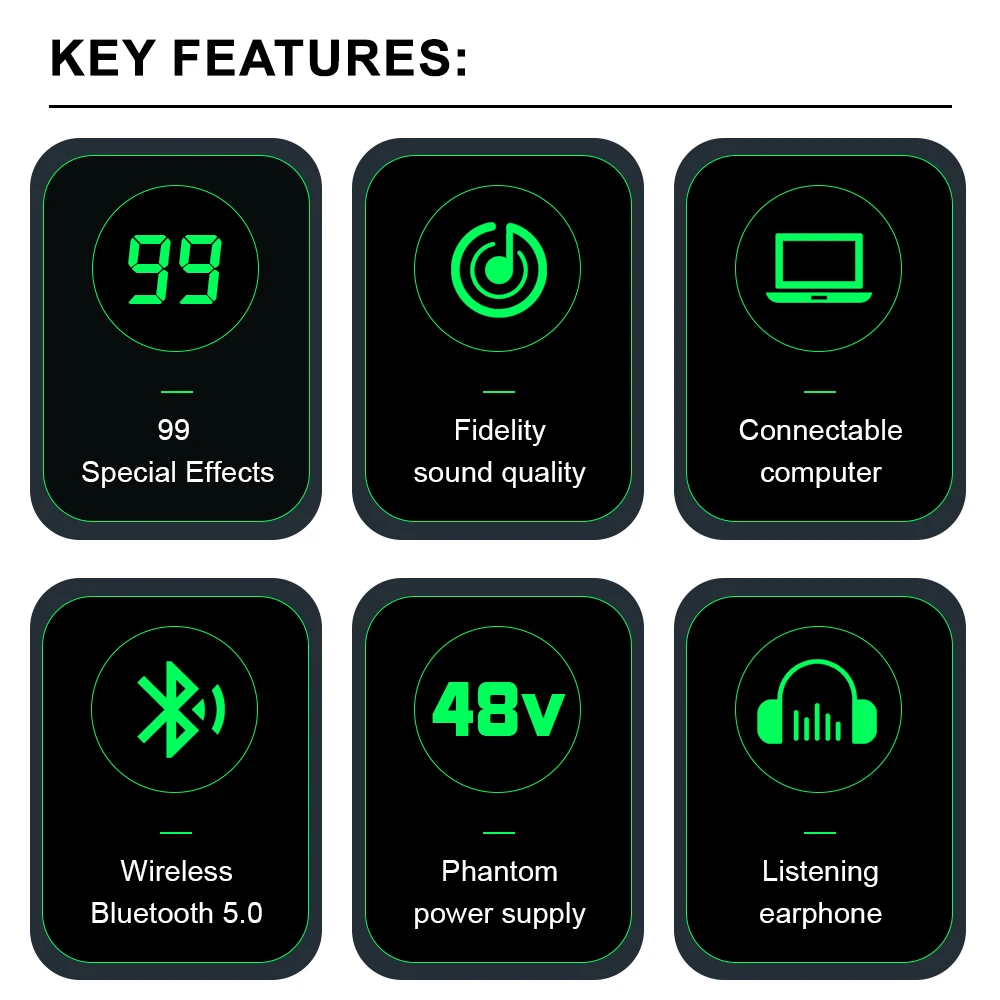 LEUS MX6 Channel 99 DSP Effect Audio Mixer Record PC 48V Phantom Power USB Sound Mixers Bluetooth DJ Console Mixing for Karaok