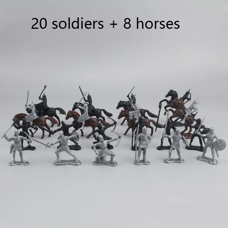 28 PCS Medieval Knights Model Toy Medieval Rome Empire Warriors Horses Soldier Figures Model Kits Toys for Children Collection