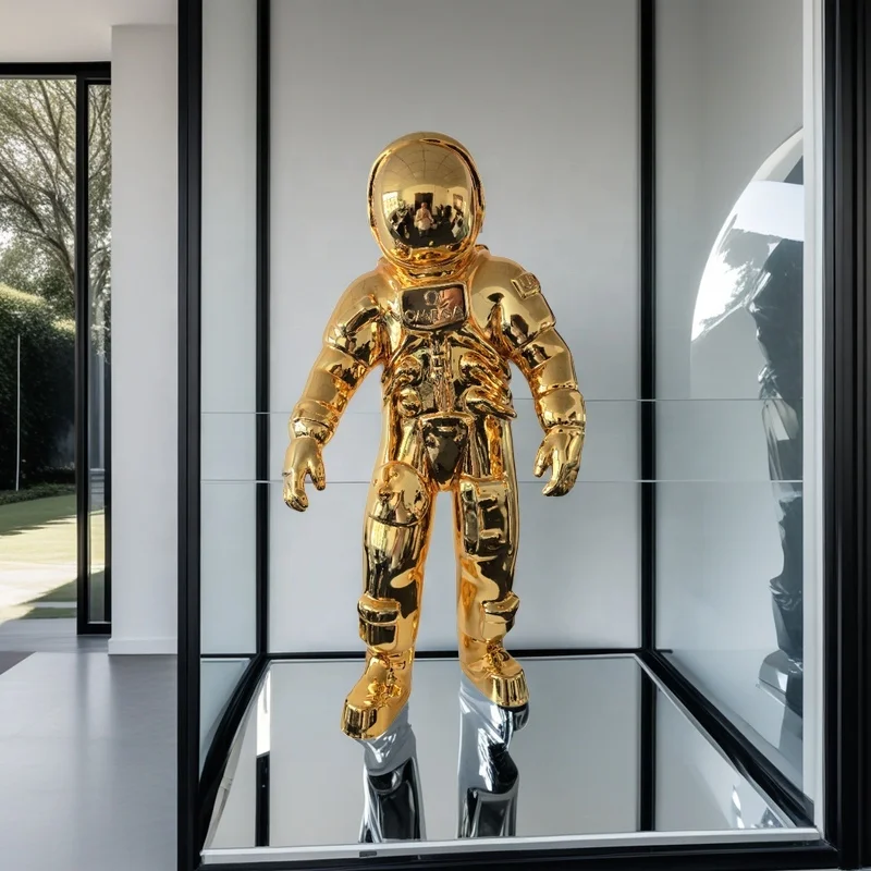 Interior Home Office Hotel Display Art Gallery Display Astronaut Sculpture with 3-foot Electroplated Gold Resin