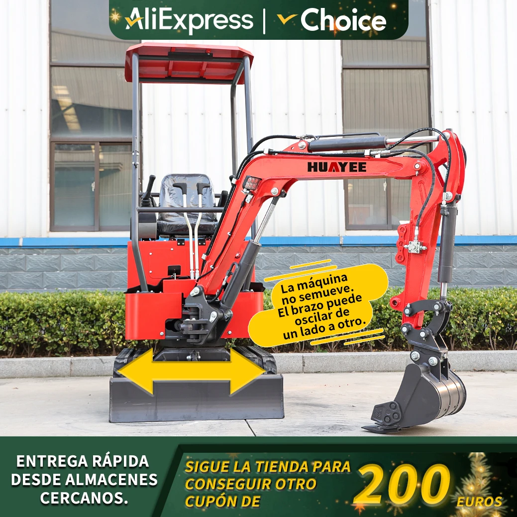 Miniexcavadora 1000kg personalizada HUAYEE China fábrica excavadora sobre orugas entrega rápida multifuncional con excavadora de cabina