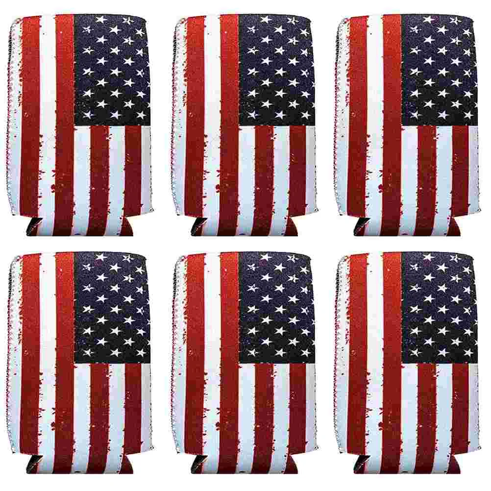 6 Pcs Beverage Cooler Beer Party Supplies Lose Weight American Flag Cover Decoration US Sleeve