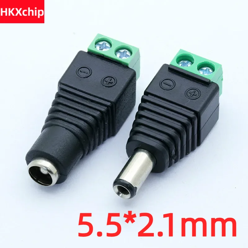 DC Power Male Plug Jack Adapter Connector Plug for CCTV, Single Color LED Light, 12V, 2.1x5.5mm, 5.5x2.1mm, 10Pcs