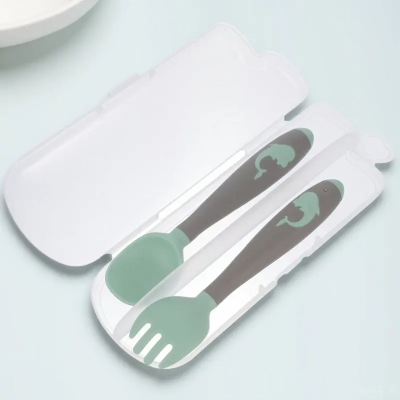 1Set Baby Fork Spoon Set Short Non Slip Flexible Handle Cutlery Kit High Temp Resistant Safe Baby Eating Utensils for New