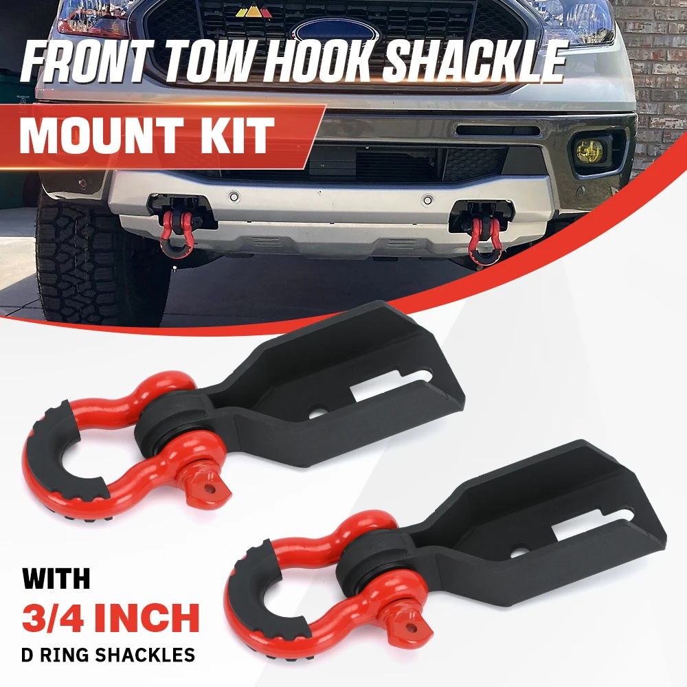 For Ford F-150 09-20 Front Tow Hook Shackle Mount Kit W/ 3/4inch D Ring Shackles