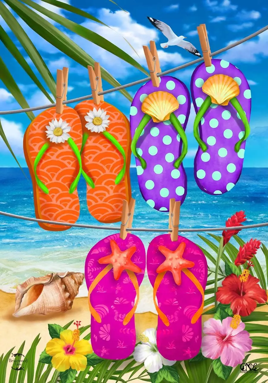 Briarwood Lane Hanging Flip Flops Summer Garden Flag Tropical Beach 12.5