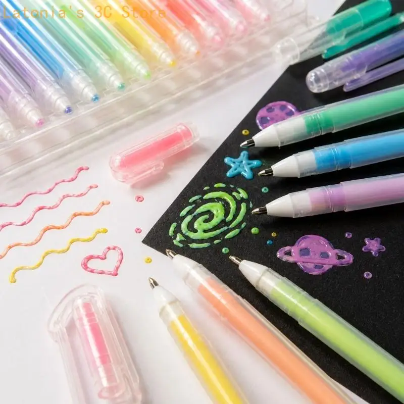 Gel-Schreibstift, 12 Farben, 3D-Farbstift-Set für Kritzeleien, Tagebuchseiten und Grußkarten-Dekoration, mehrfarbig, kreativ – Detail 4