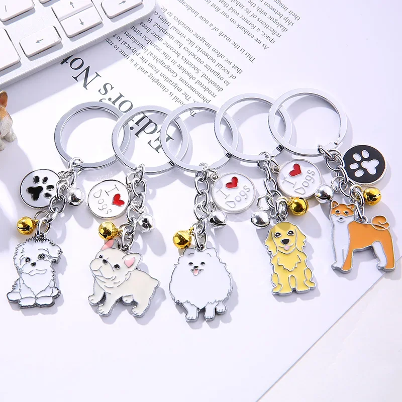 1Pcs 10cm Hot Sale Family Pet Memorial Keychain for Birthday Gift Love Dog Heart Paw Small Bell Pendant Keyring Animal Accessory