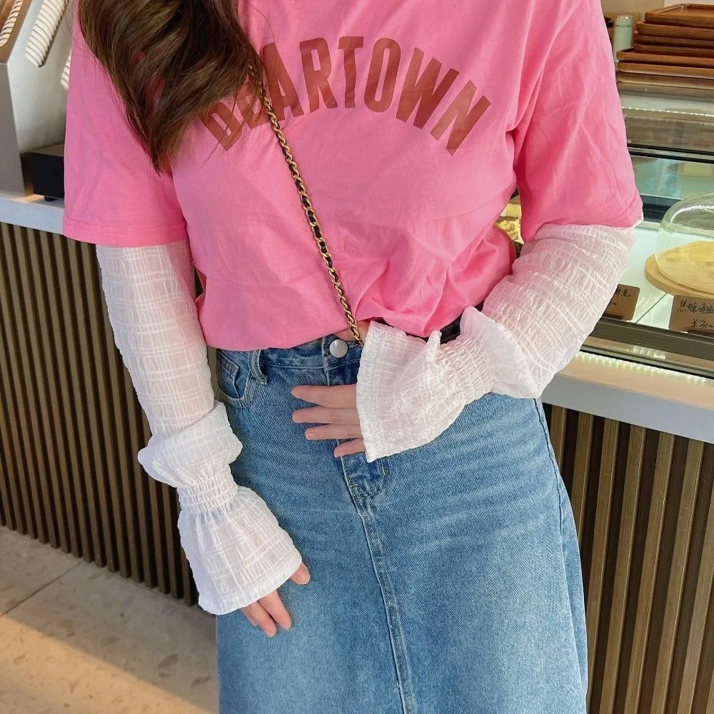 Gradient Color Ice Silk Arm Sleeves Loose Fit Long Sleeve Arm Sleeves Elastic Breathable Fingerless Arm Sleeves