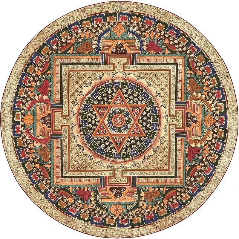 VIKAMA Tibetan Mandala Rug Featuring Timeless Thangka Art Perfect for Living Room and Bedroom with Serene Zen Vibes