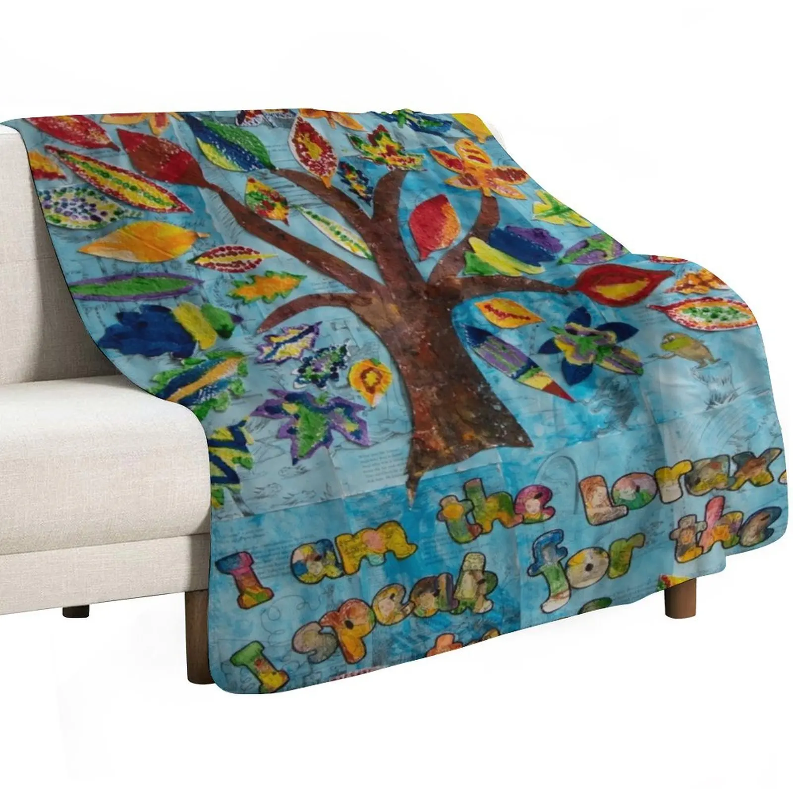 HHPS Art Show, Class 1T, Recycled Paper and Paint: We Speak for the Trees…. Throw Blanket Summer Beddings blankets ands Blankets