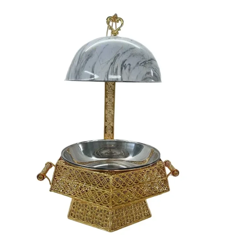 

Stainless steel buffet stove golden luxury alcohol stove round cover hotel restaurant light luxury wrought iron stove