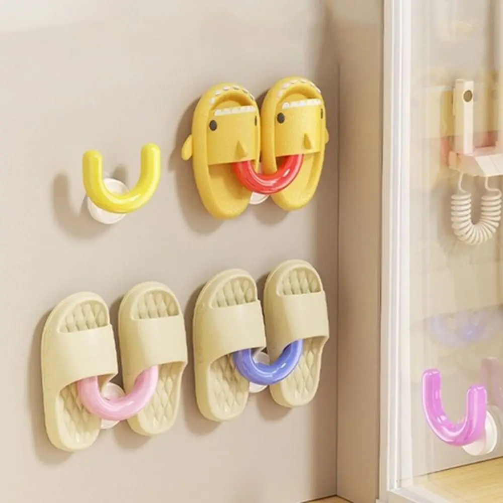 

Multifunctional Wall-Mounted Slipper Hanger Plastic Punch Free Slipper Racks Suction Cup U-shape Slipper Hooks
