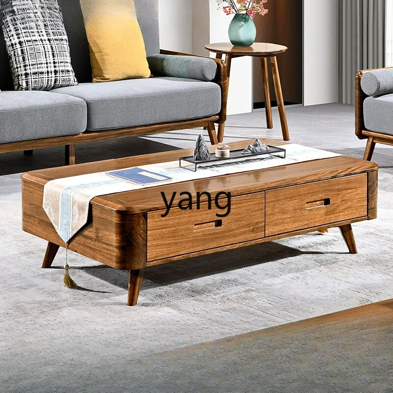 

LTT Solid Wood Coffee Table Living Room Nordic Double Drawer Coffee Table Modern Simple Home Small Tea Table