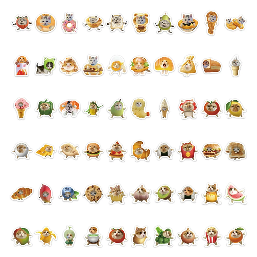 10/30/50pcs Funny Cute Food Cat MEME Animals Stickers Kawaii Decal Laptop Phone Scrapbook Diary Scrapbooking Stationery Sticker