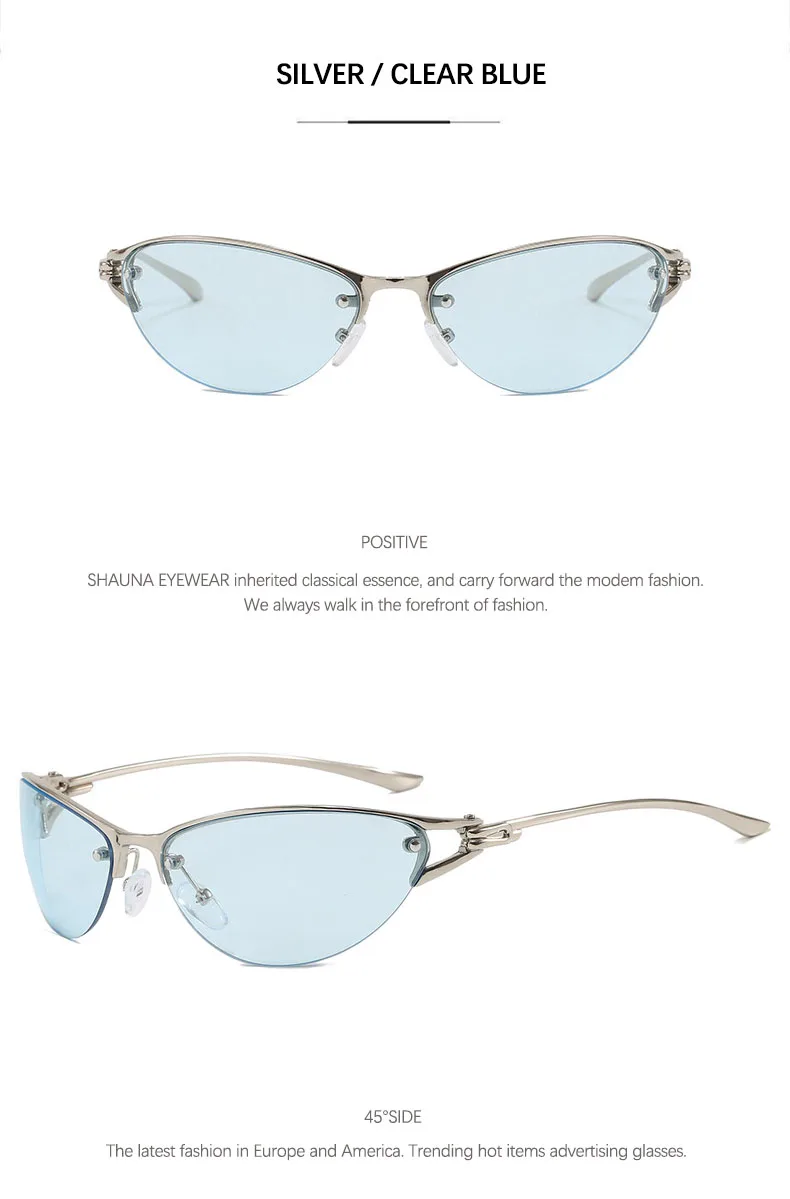 SHAUNA Neue Y2K Metall-Halbrahmen-Cat-Eye-Sonnenbrille für Damen, beliebte Herren-Gradienten-Werbebrille, UV400 – Detail 12