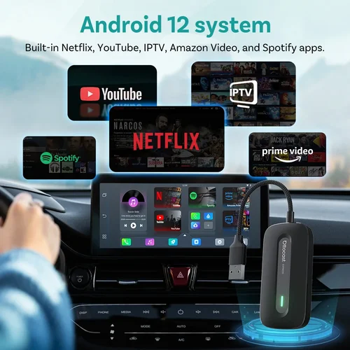 Ottocast Play2Video Pro Ai Box adaptador inalámbrico CarPlay Android Auto integrado en Youtube Netflix 5GHz WiFi conexión automática sin retraso