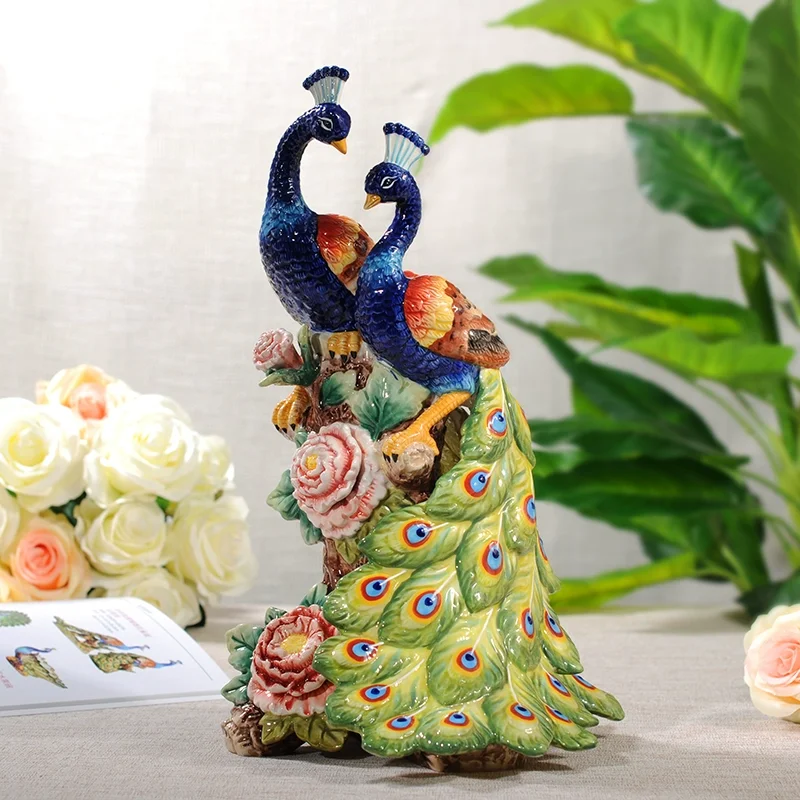 1PCS Ceramic Rooster and Hen Ornaments,high-end Creative Chinese Zodiac peacock Crafts Artificial  Animal   Decorative Figurines