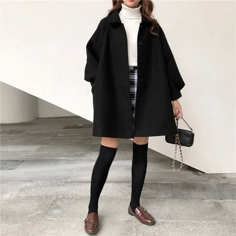 

Vintage Long Sleeve Chic 2021 Autumn Winter Classic Overcoats Women Casual Lapel Single-breasted Loose Wool Coats Female Outwear