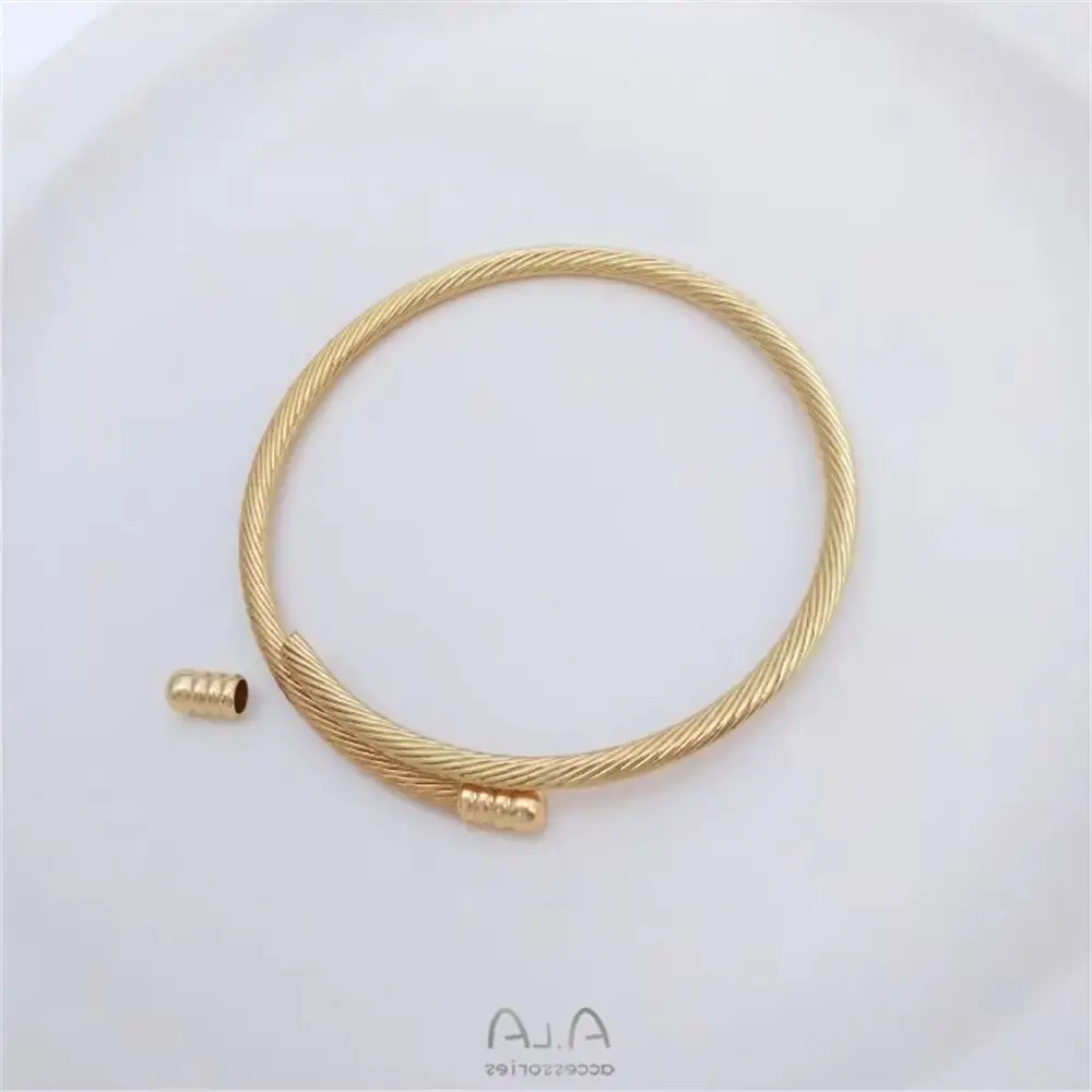 

Elastic Steel Wire Loop Bracelet 14K Gold-Color Open Bracelet DIY Hand-strung Large Hole Beads Hanging Pendant Bracelet Ring