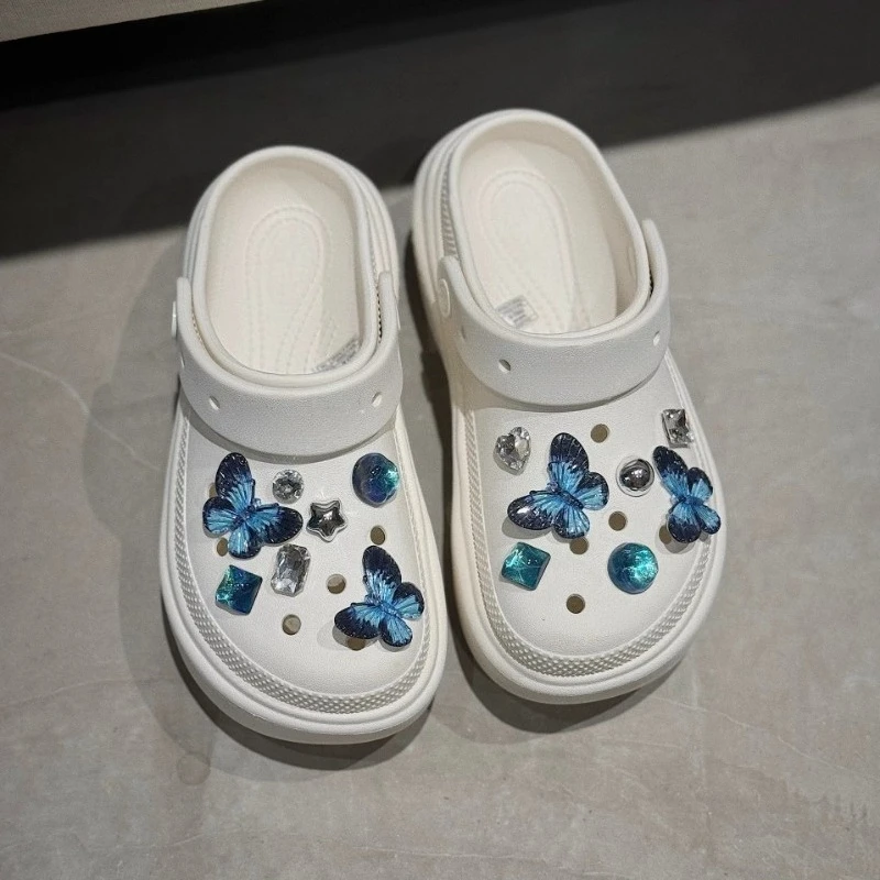 

Colorful Butterflies Shoe Charms for Sandals DIY Blingbling Rhinestone Clogs Accessories Handmade Designer Shoe Decorations New