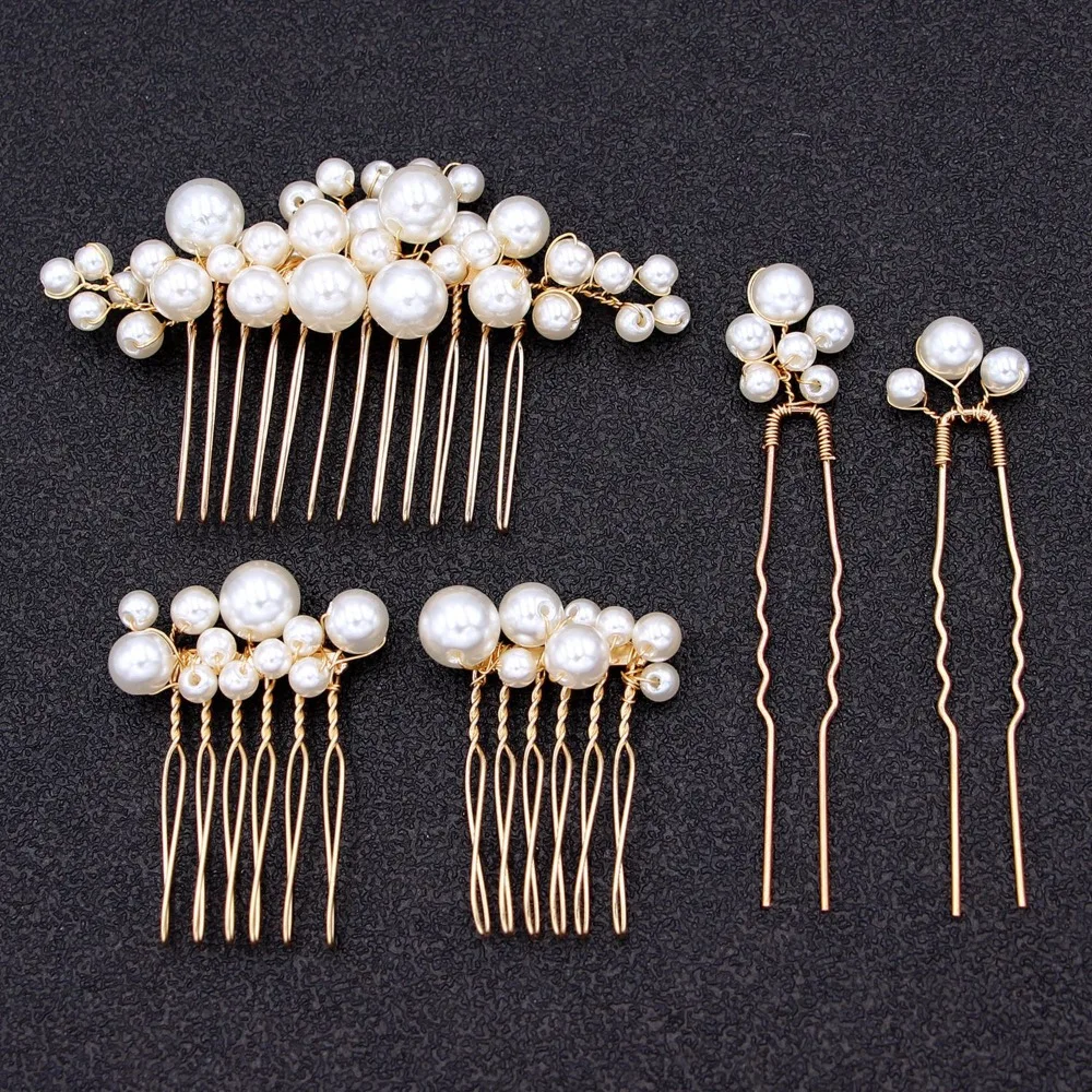 

Luxury Flower Bride Hair Pins Silver Gold Wedding Headwear Imitation Pearl Lightweight Pearl Hair Comb Party