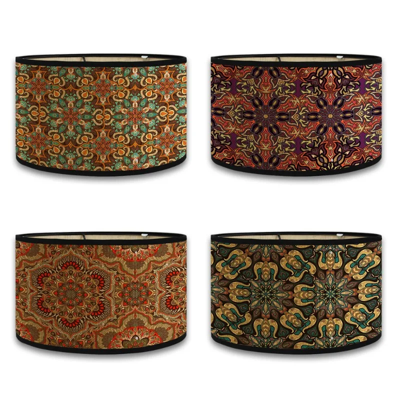 Ethnic Mandala Style LampShade Vintage Bamboo Lamp Cover Floral Pattern Table Floor Lamps Pendant Light Cafe Home Homestay Decor