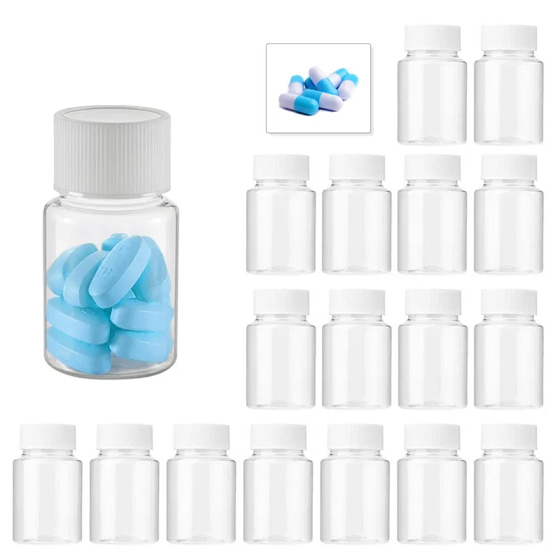 Botellas de plástico para pastillas con tapas de sellado, Ideal para cápsulas, cosméticos y contenedores de almacenamiento de cocina, dispensador de medicamentos vacío, 5 piezas