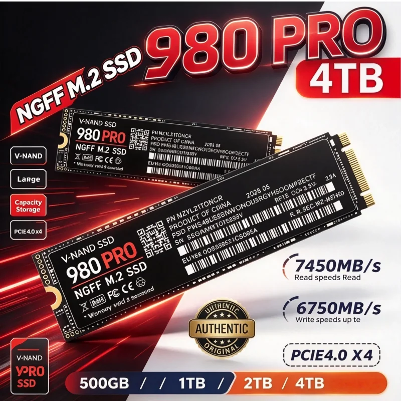 Original 980 PRO M.2 NGFF 2280 Solid State Drive, High Speed Internal SSD Hard Disk for Desktop & Laptop PC