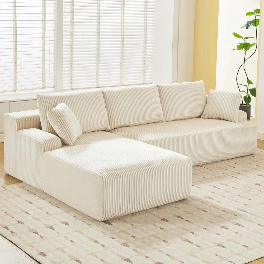 

Sectional Cloud Couch for Living Room L Shaped Couch with 3 Seat Ind. Chaise Longue Corduroy Fabric Boneless Modular Modern Sofa