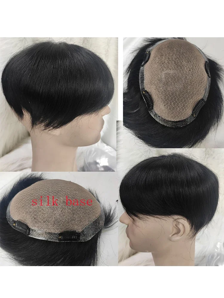 Silk Base Topper Hair Clip In Human Hair Toupee For Men 100% Human Toupee Hair Pieces 18x22 CM Silk Base Closure 1B Color