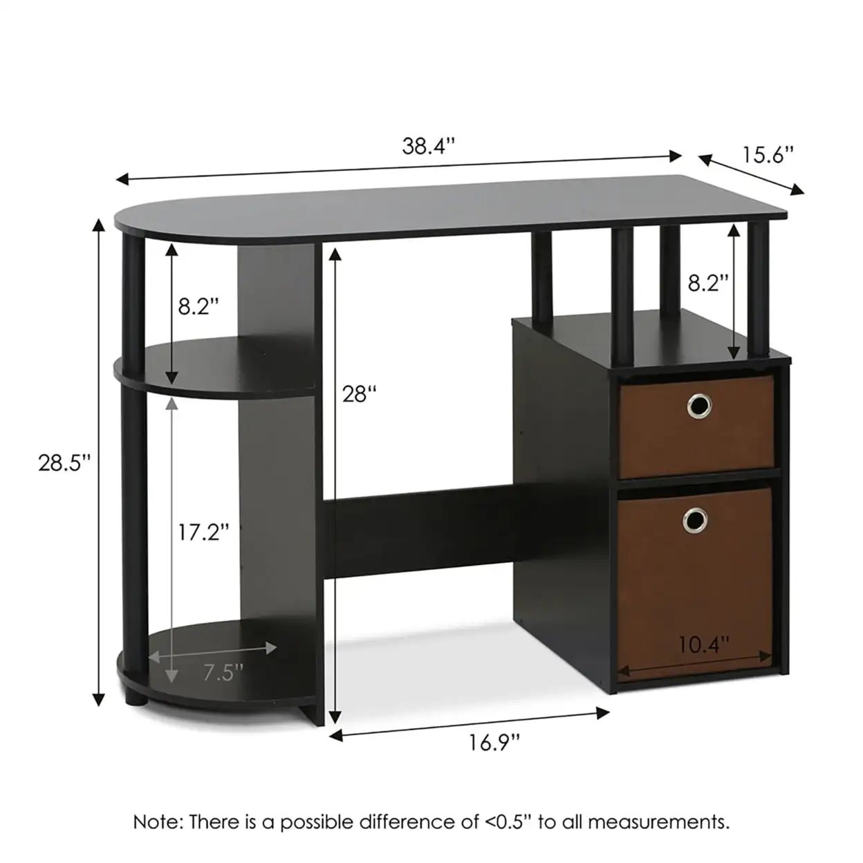 Mesa de estudo de computador simplista com gavetas, Espresso