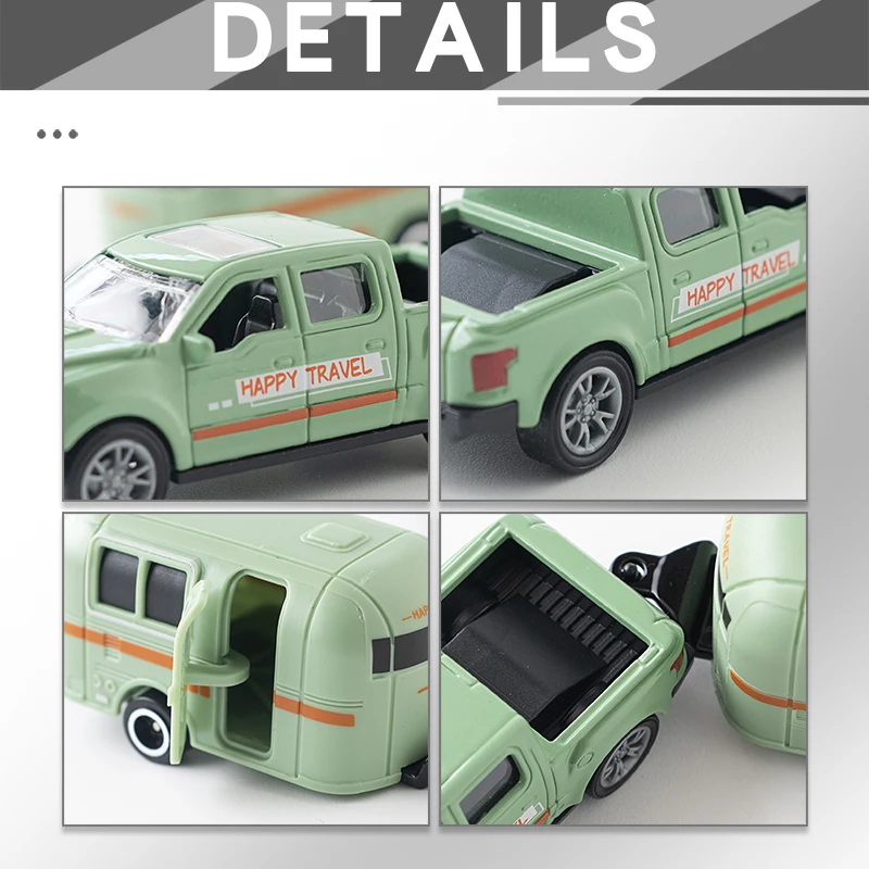 1:64 liga diecast pickup caravana modelo de carro clássico puxar para trás carro em miniatura réplica de veículo para coleção presente para crianças