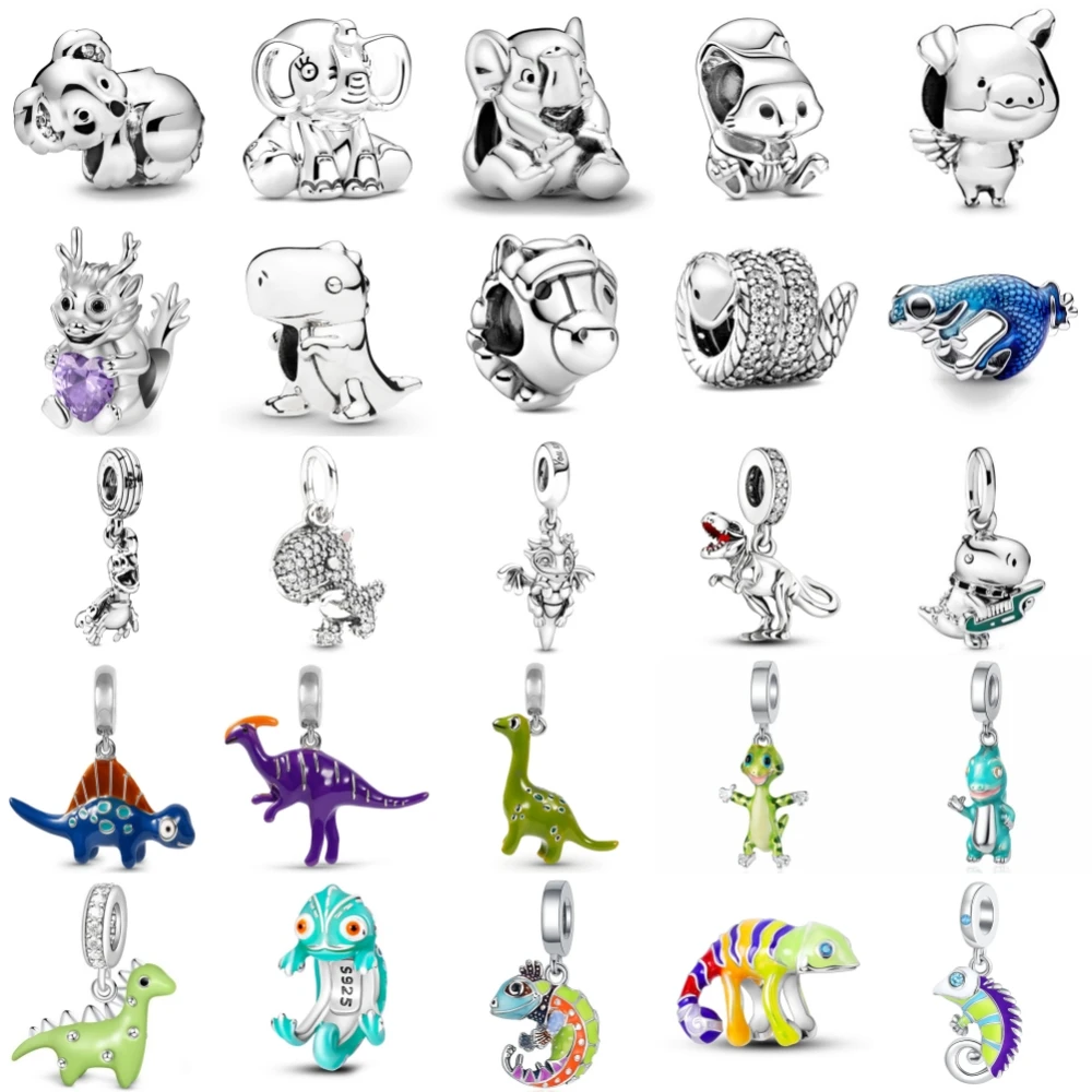 New 925 Sterling Silvering Dinosaur Chameleon Charm of ley 925 Chain Beaded Fit Original Pandora Bracelet DIY Ladies Jewelry