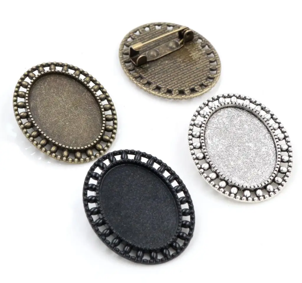 5pcs 18x25mm Inner Size 3 Colors Plated Brooch Pin Classic Style Cameo Cabochon Base Setting