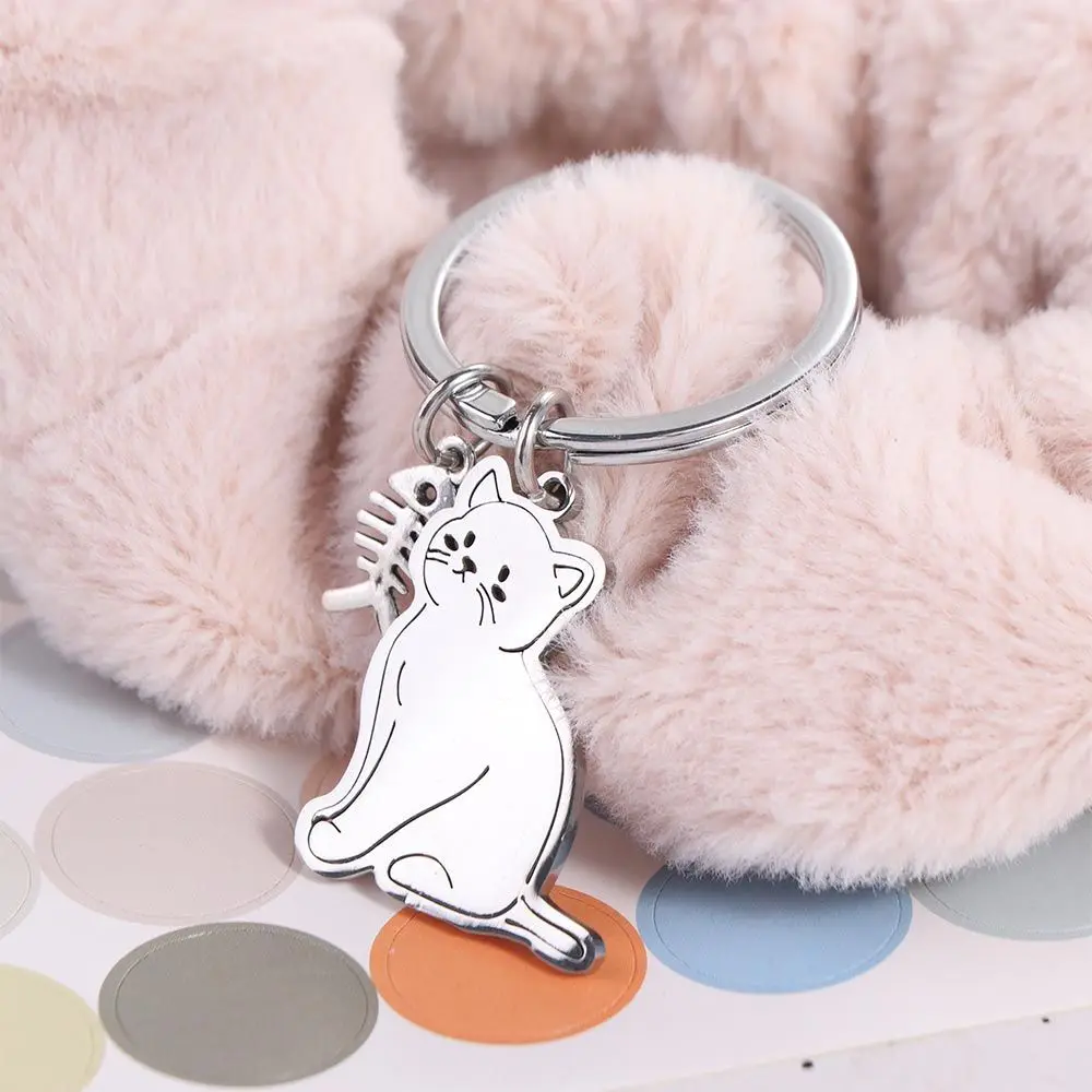 Lovely Stainless Steel Cat Fish Keychain Key Holder Pendant Cat Key Ring Animal Cartoon Kittens Keychain Valentine's Day Gift