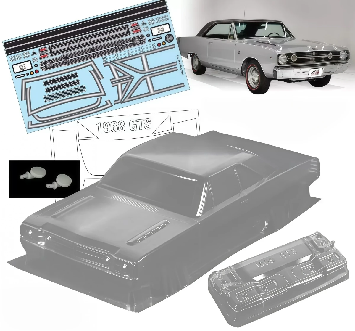 1/10 1968 Dart GTS Clear PC Muscle Car Body Shell 200mm Width With Light Buckles and Mirrors For RC Drift Touring Car