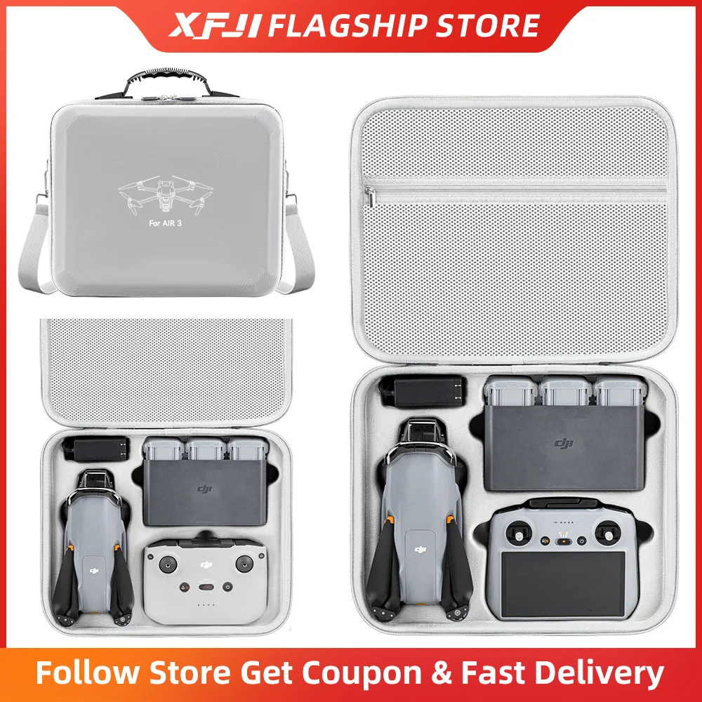 

XFJI Portable Carrying Case for DJI Air 3/Air 3S Storage Box DJI Air3S Hard Case Drone Accessories Handbag PU Splash-proof Bag